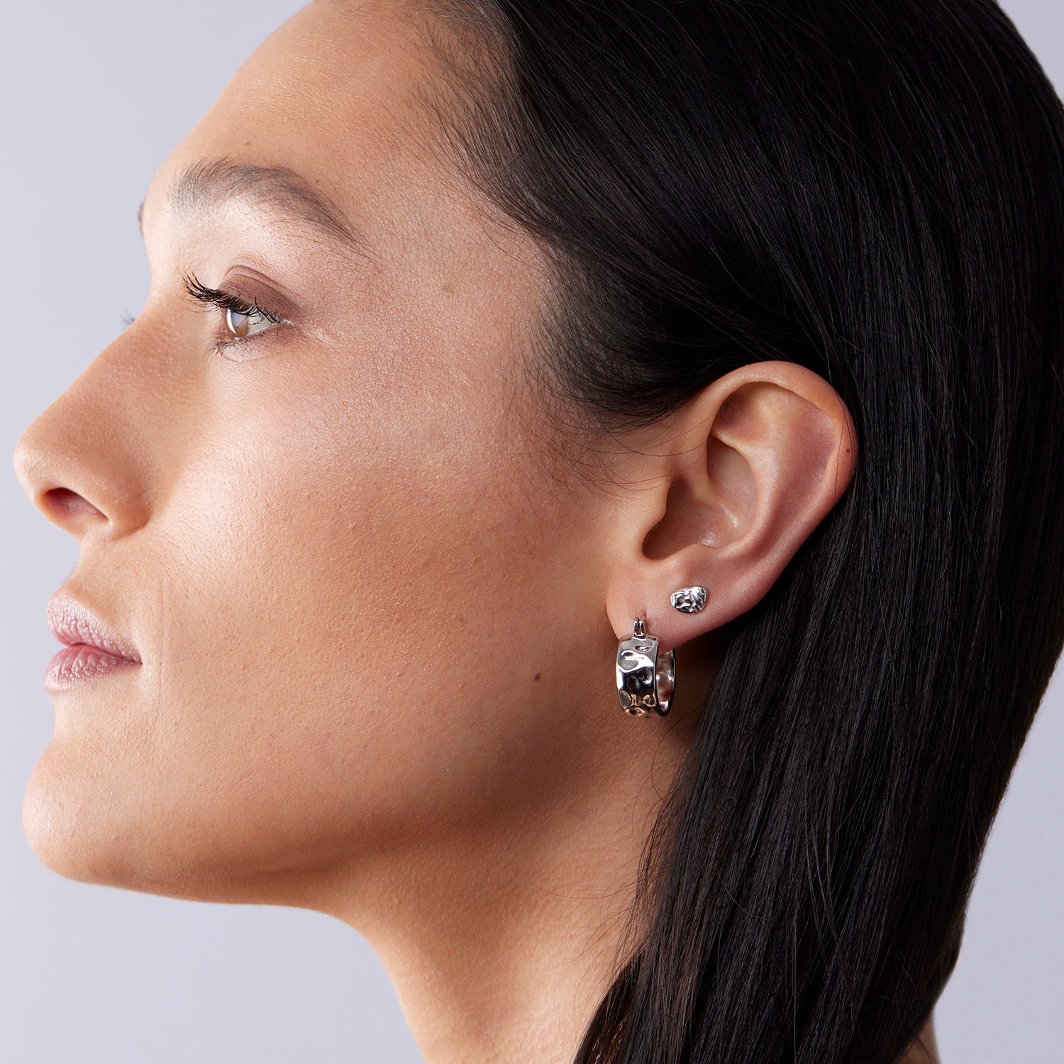 Petite Molten Hoop Earrings | silver