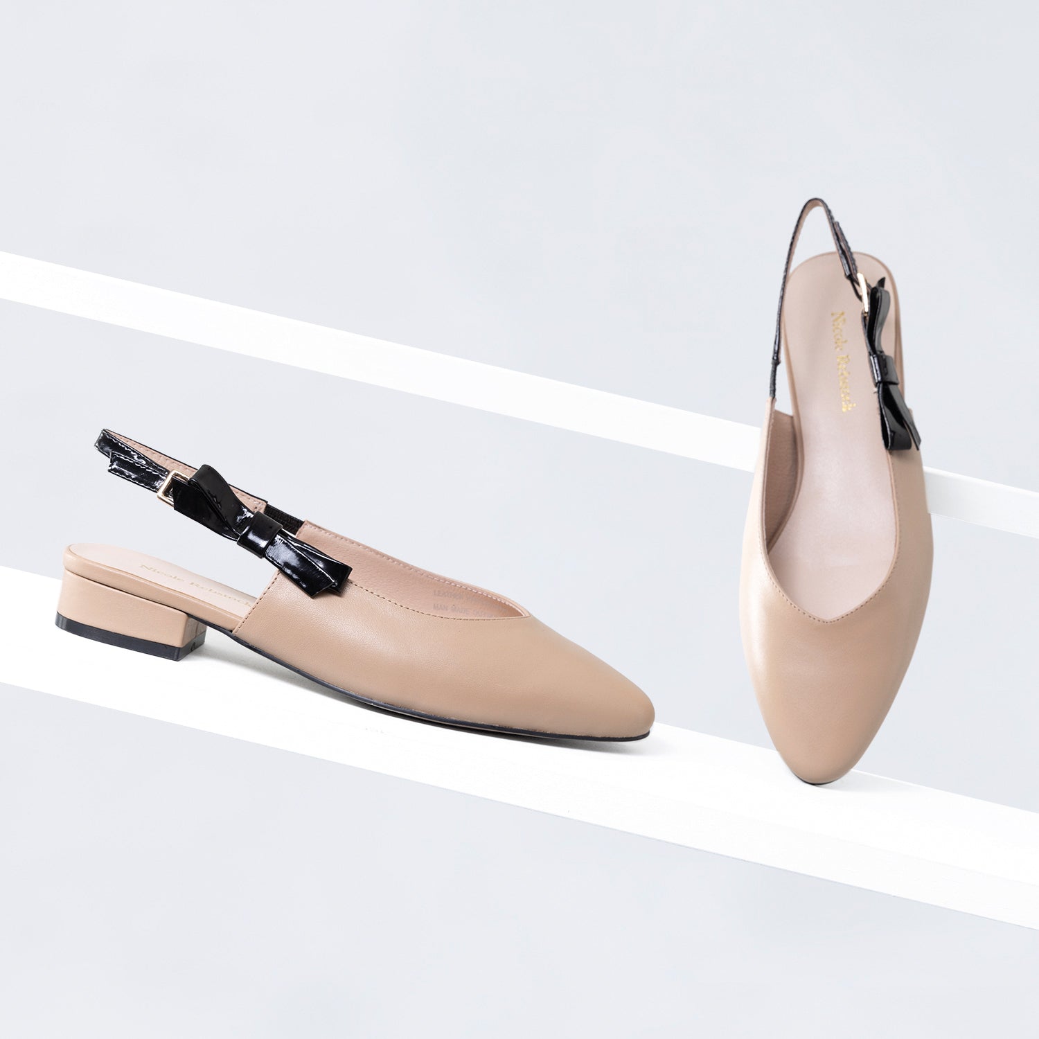 Raven Flat Slingback 25mm | Nude/black