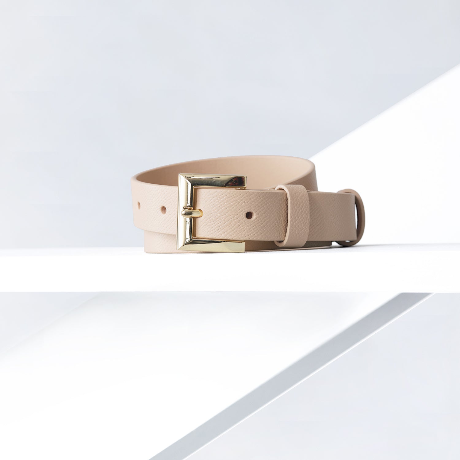 Signature Leather Belt 25mm | gold nude saffiano