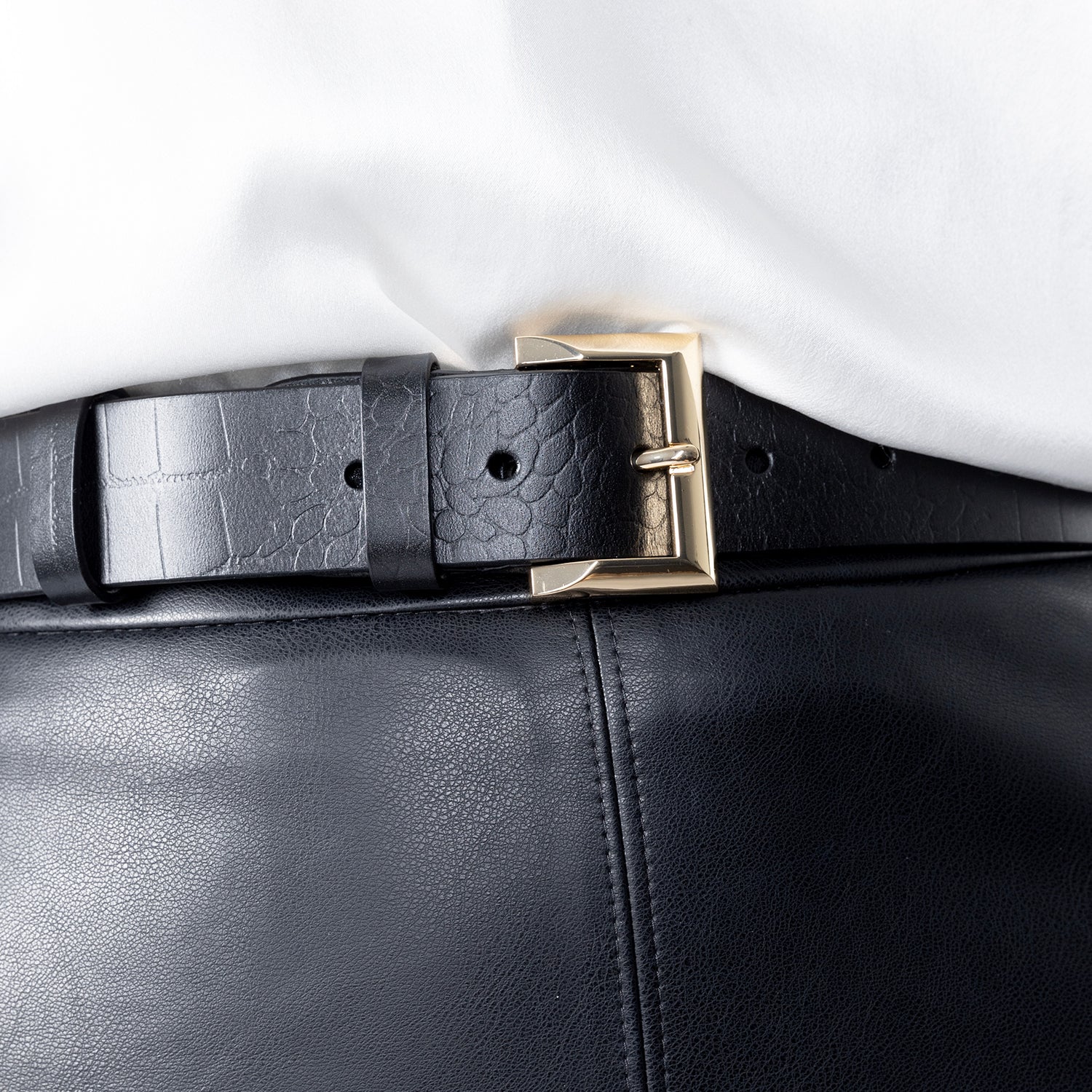 Signature Leather Belt 34mm | gold black croc print