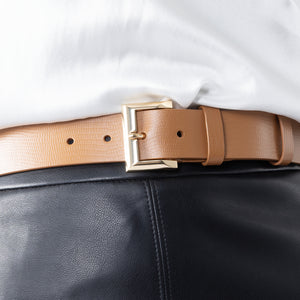 Signature Leather Belt 34mm | gold tan lizard print