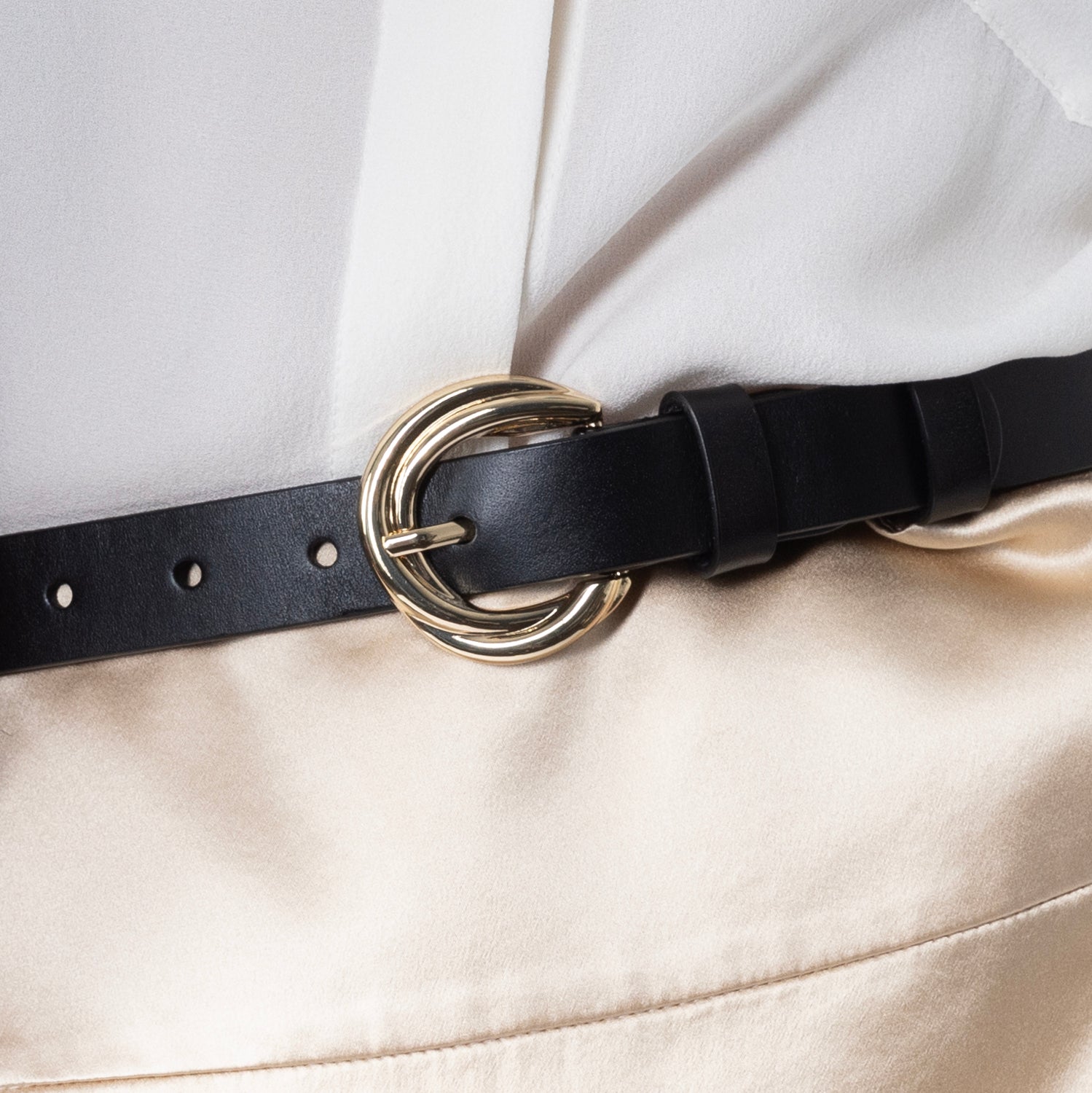 Swirl Leather Belt 25mm | gold black leather