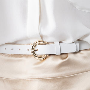 Swirl Leather Belt 25mm | gold cream leather