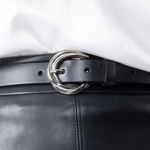 Swirl Leather Belt 25mm | silver black leather