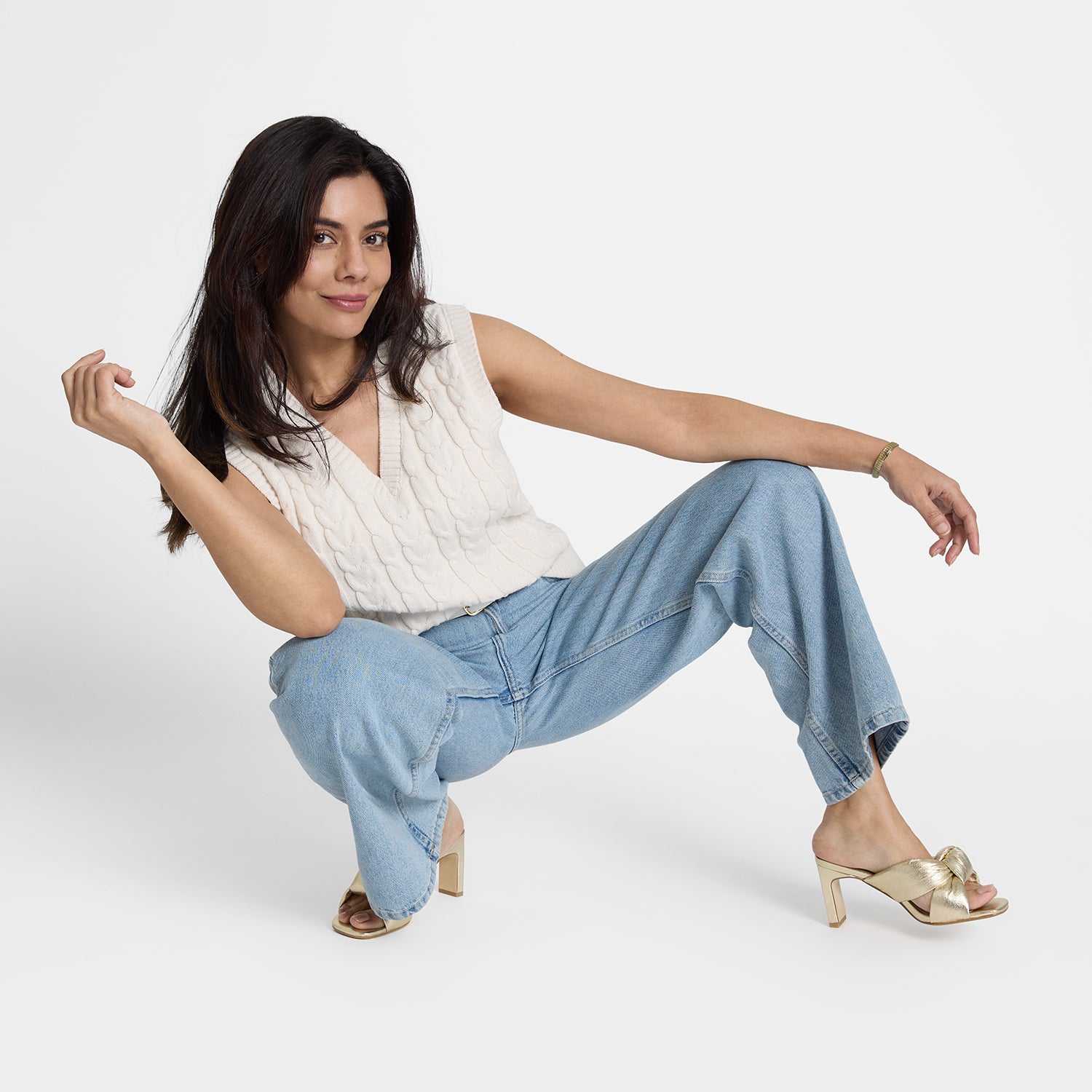 Velma Sandal Heel | Gold Leather