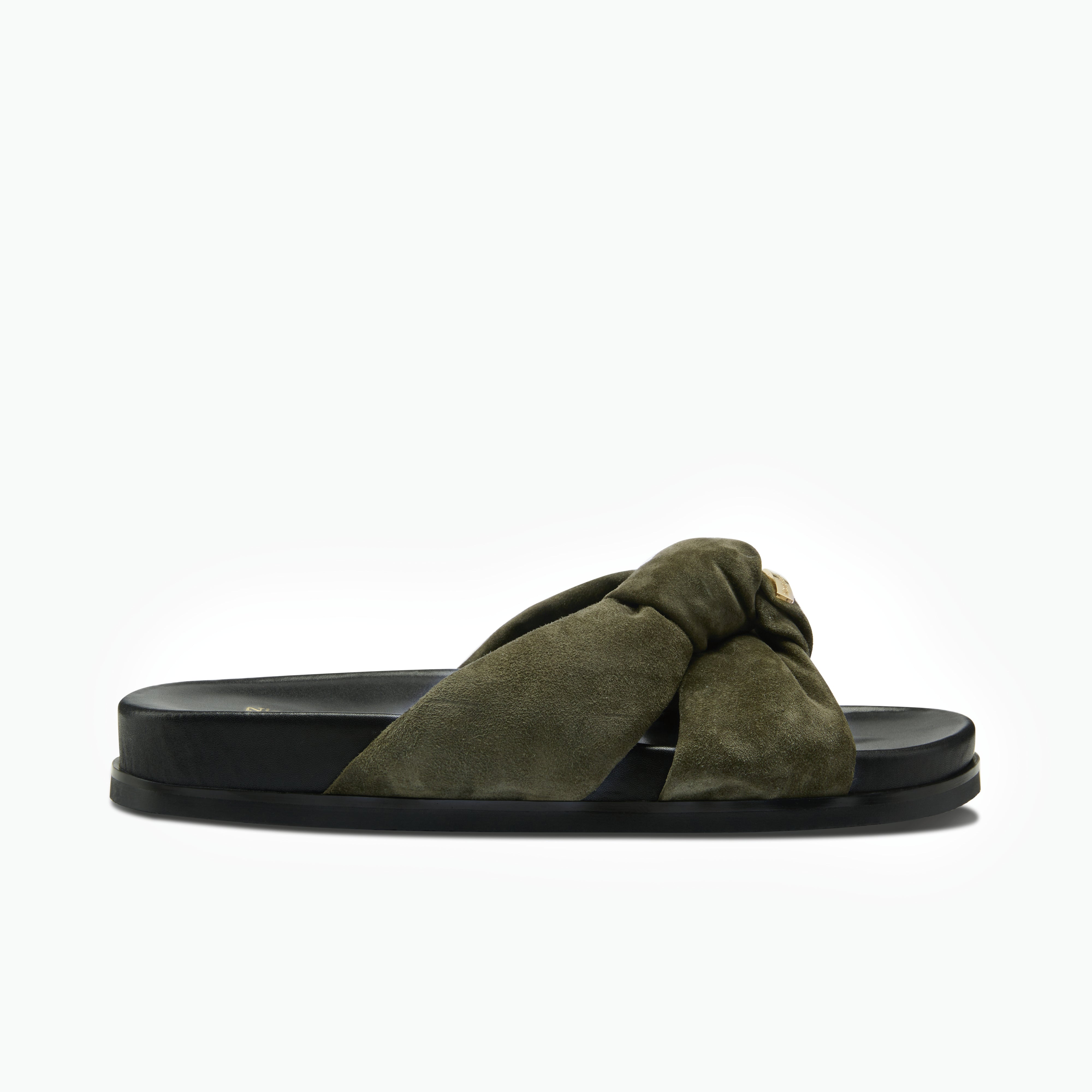 Olive Green sandal with a knot on a white background