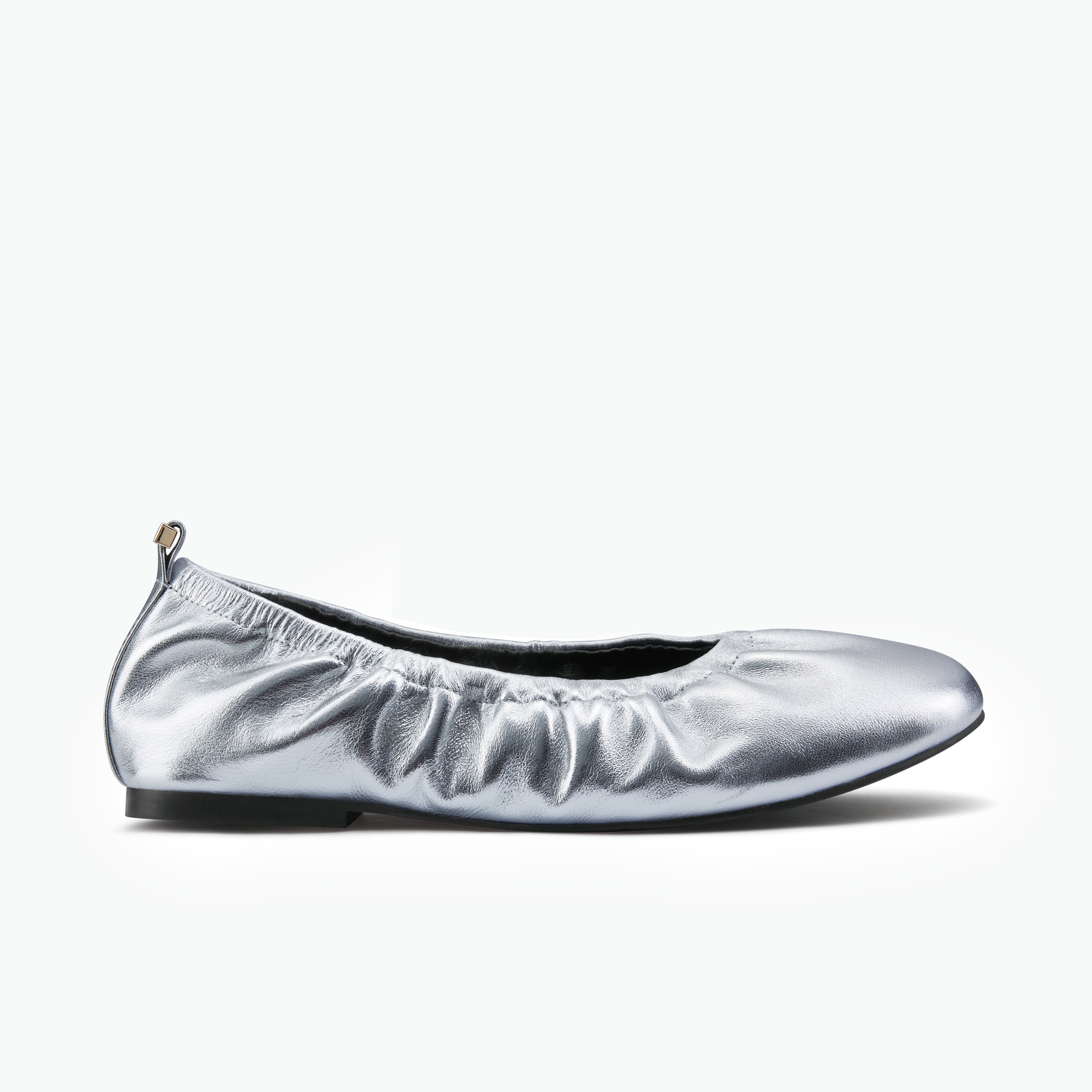 Silver scrunchie ballet flat shoe