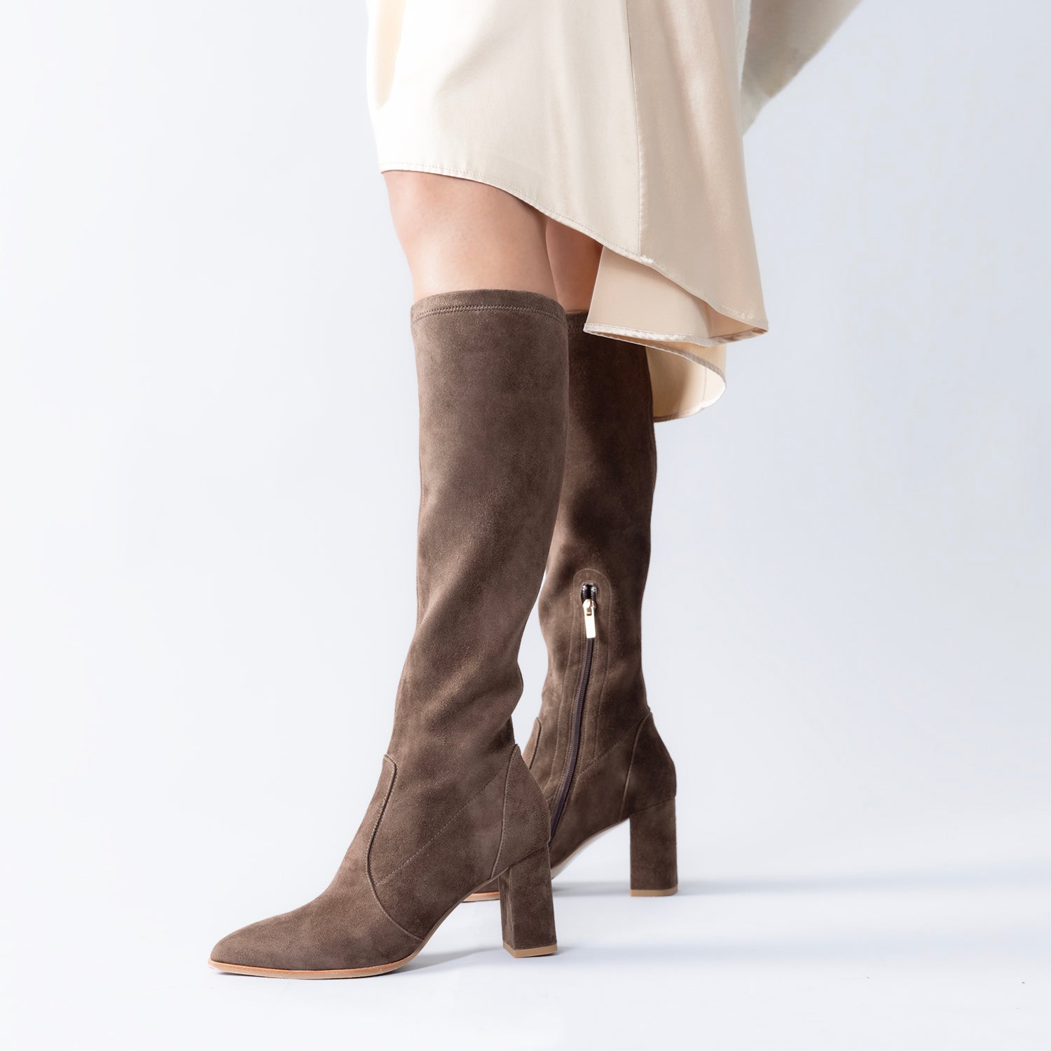 Zalia Knee High Boot  75mm| Chocolate suede