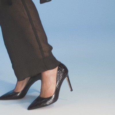 Campaign video of Nicole Rebstock's Nemesis stiletto heels in brown leather.