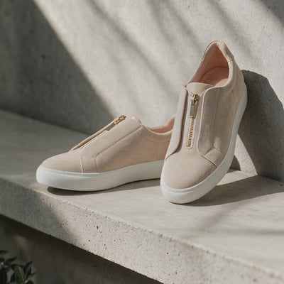 Beige suede sneakers called Lani by Nicole Rebstock