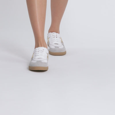 Amelia sneaker shown from all angles by model.