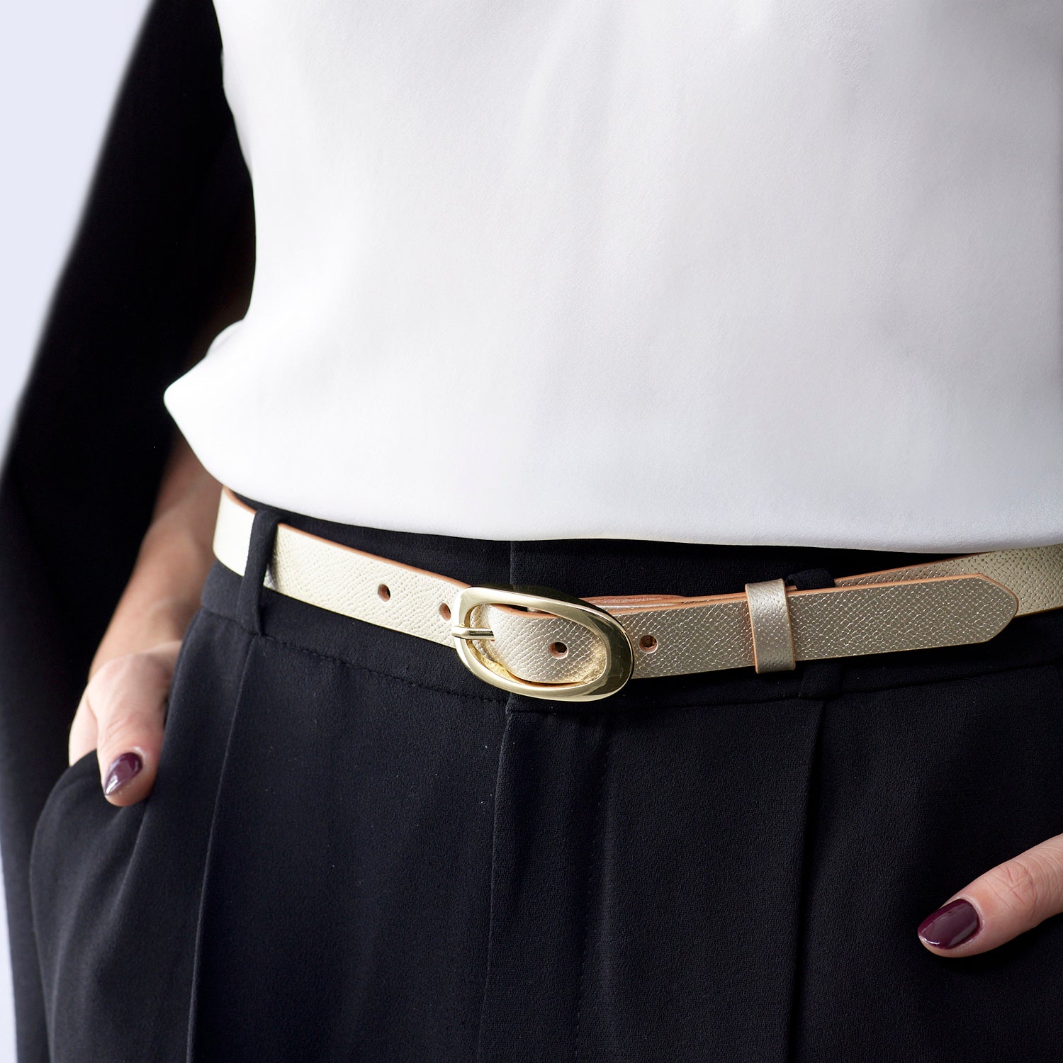 Aura Belt 19mm gold champagne saffiano Nicole Rebstock