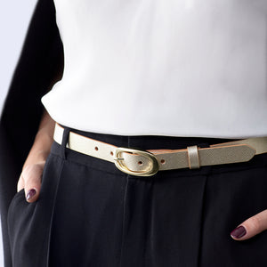 Aura Leather Belt 19mm | gold champagne saffiano