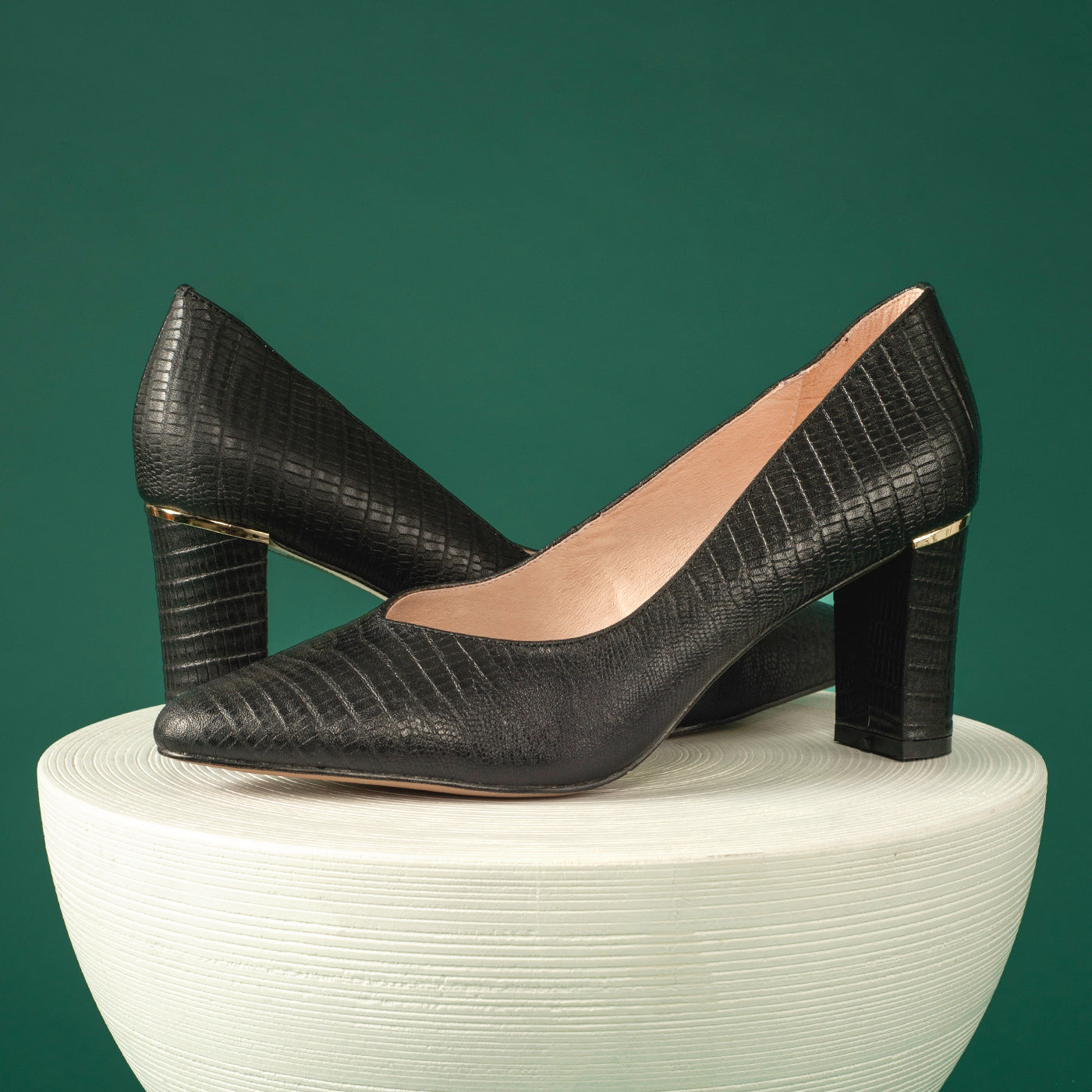 Jayne Pump Heel 75mm | Black Print Leather