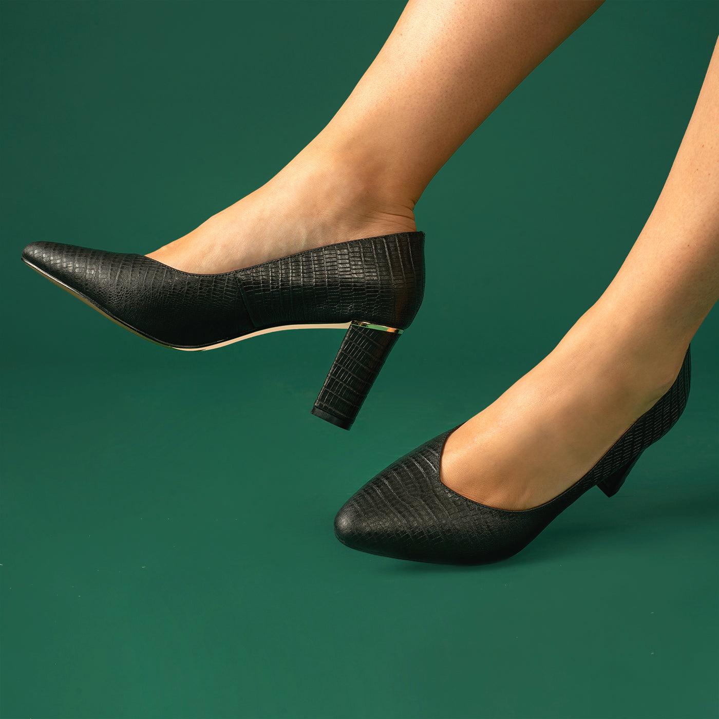 Jayne Pump Heel 75mm | Black Print Leather