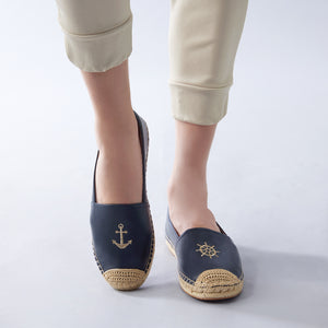 Nadia Espadrille Flat | Midnight leather