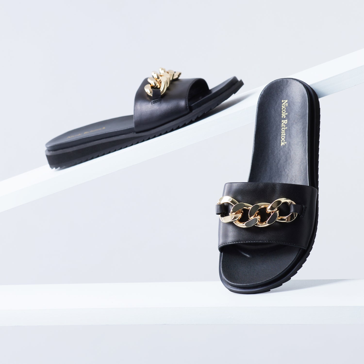 Bowie Slide Sandal | Black leather