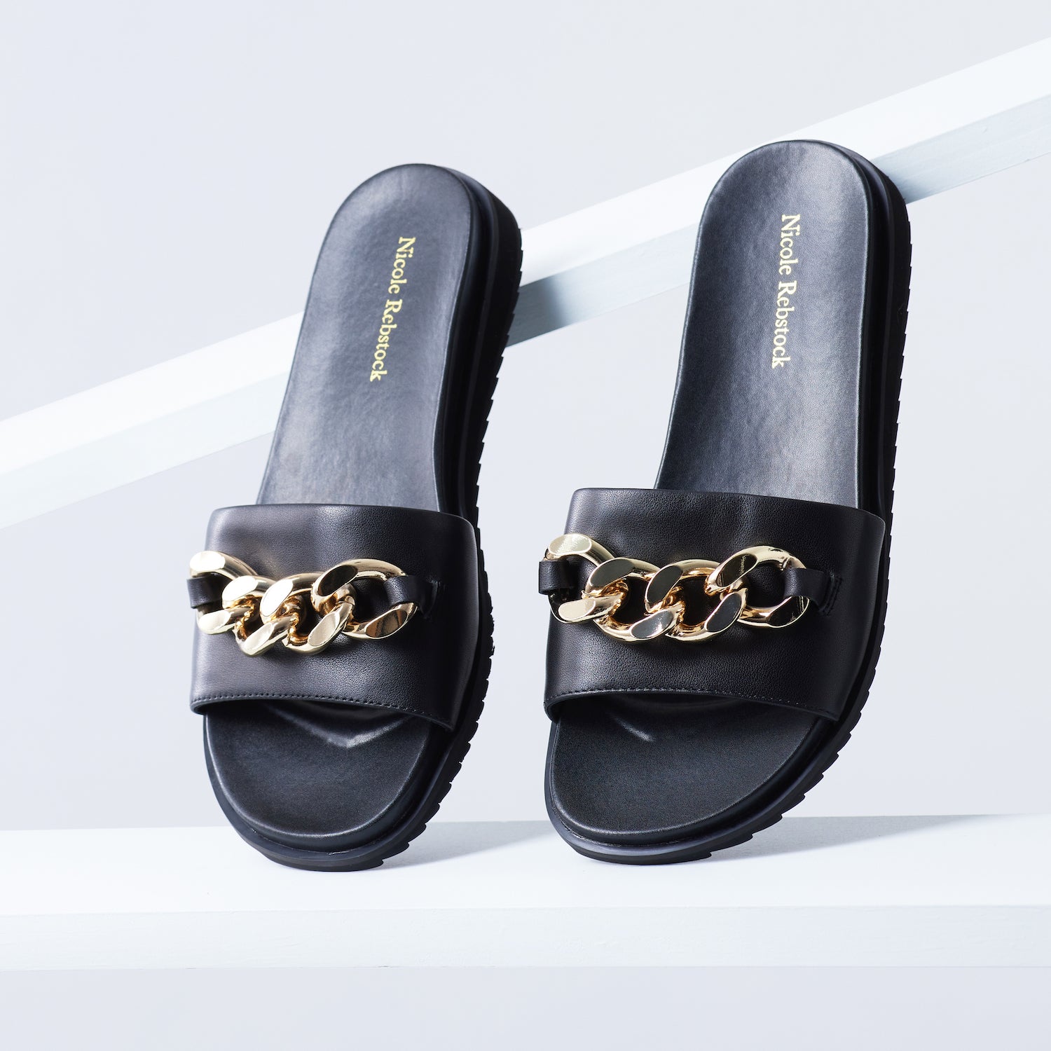 Bowie Slide Sandal | Black leather