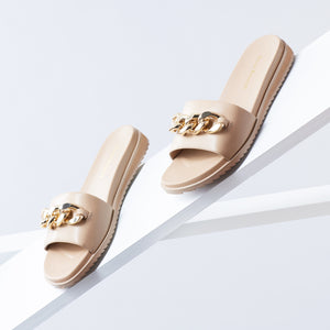 Bowie Slide Sandal | Caramel tan leather