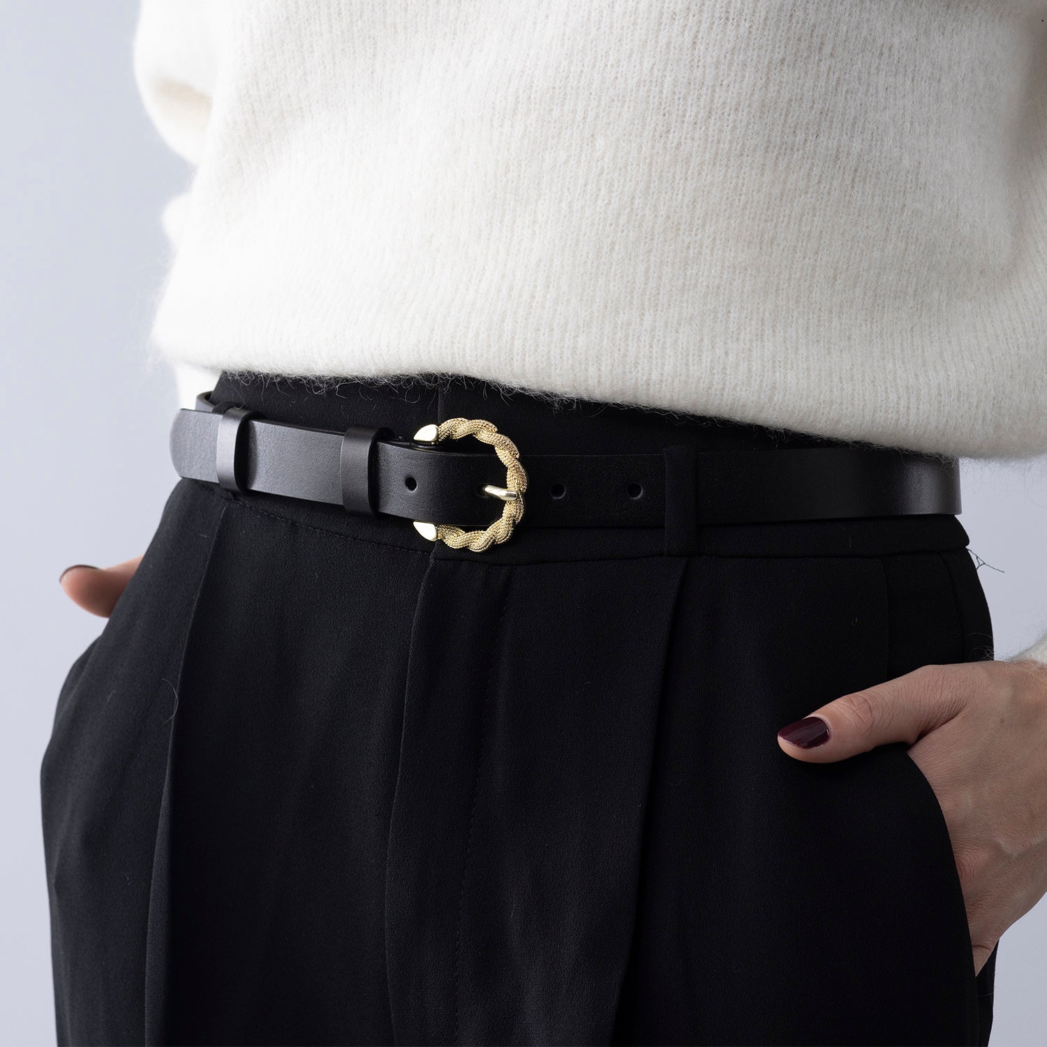 Twine Leather Belt 25mm | gold black leather