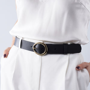 Molten Leather Belt 34mm | gold black leather